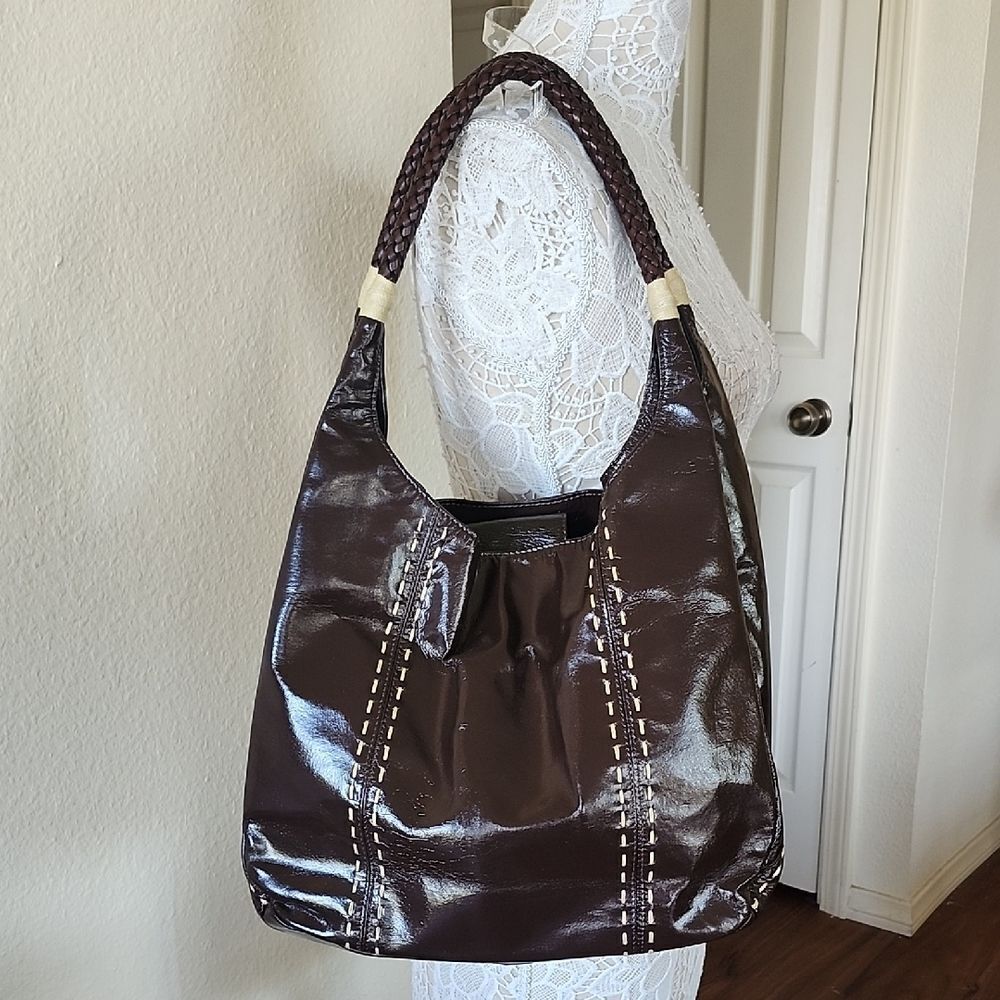 Carlos Falchi Leather Hobo Bag Saddle Stitching Western Coastal Cowgirl RetroY2k